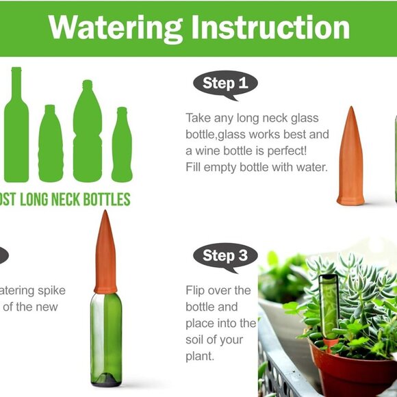 Ceramic Plant Waterer Set of 6 Pack Terracotta Self Watering Spikes,Wine Bottle - Picture 5 of 8